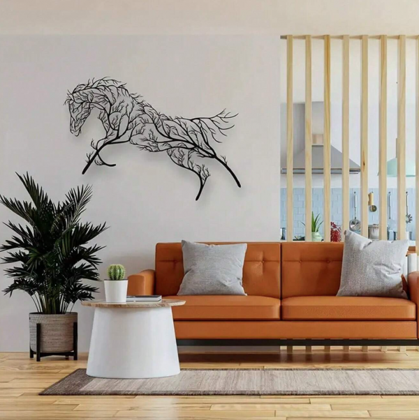 Iron Horse Branch Wall Decoration, Metal Horse Branch Decor Animal Silhouette Craft Living Room, Bedroom, Study, Outdoor Decoration Black Iron Art - Image 4
