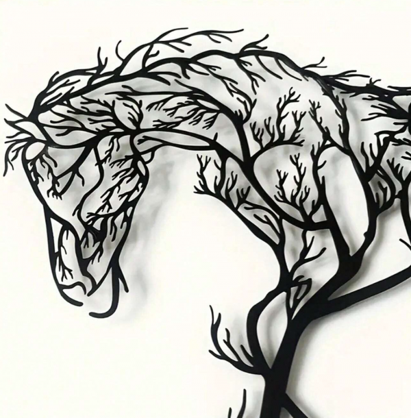 Iron Horse Branch Wall Decoration, Metal Horse Branch Decor Animal Silhouette Craft Living Room, Bedroom, Study, Outdoor Decoration Black Iron Art - Image 3