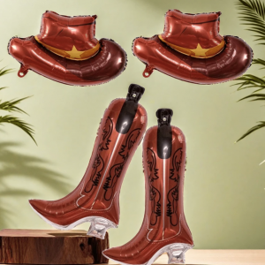 4pcs Western Theme Party Balloons Including 2pcs Cowgirl Boot Shaped Balloons And 2pcs Cowgirl Hat Shaped Foil Balloons For Bachelor Party Decoration