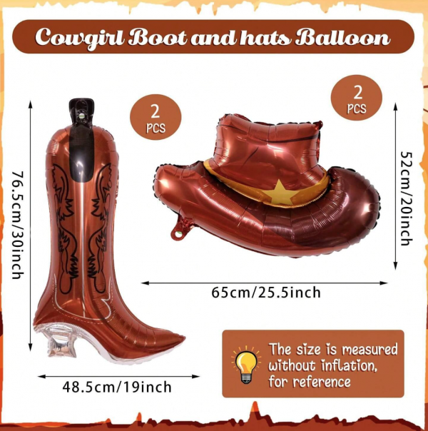 4pcs Western Theme Party Balloons Including 2pcs Cowgirl Boot Shaped Balloons And 2pcs Cowgirl Hat Shaped Foil Balloons For Bachelor Party Decoration - Image 5