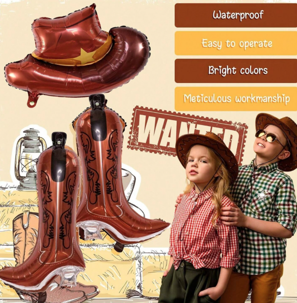4pcs Western Theme Party Balloons Including 2pcs Cowgirl Boot Shaped Balloons And 2pcs Cowgirl Hat Shaped Foil Balloons For Bachelor Party Decoration - Image 3