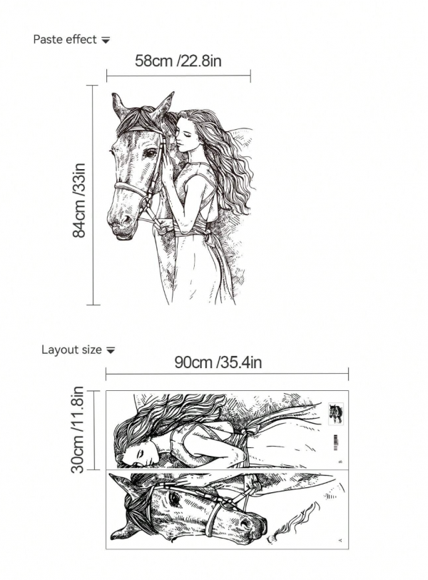2pcs Sketch Of Galloping Horse & Beautiful Woman Wall Stickers For Living Room, Entryway, Home Decoration, Self-Adhesive - Image 2
