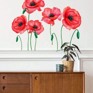 1pc Adhesive Wall Sticker With Beauty's Attractive Flowers Design, Ideal For Living Room, Bedroom And Foyer Decoration