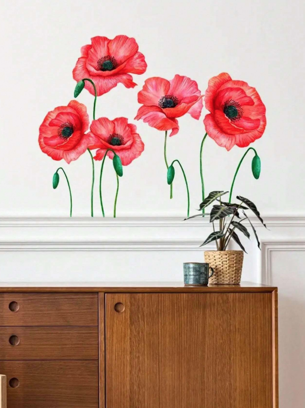 1pc Adhesive Wall Sticker With Beauty's Attractive Flowers Design, Ideal For Living Room, Bedroom And Foyer Decoration