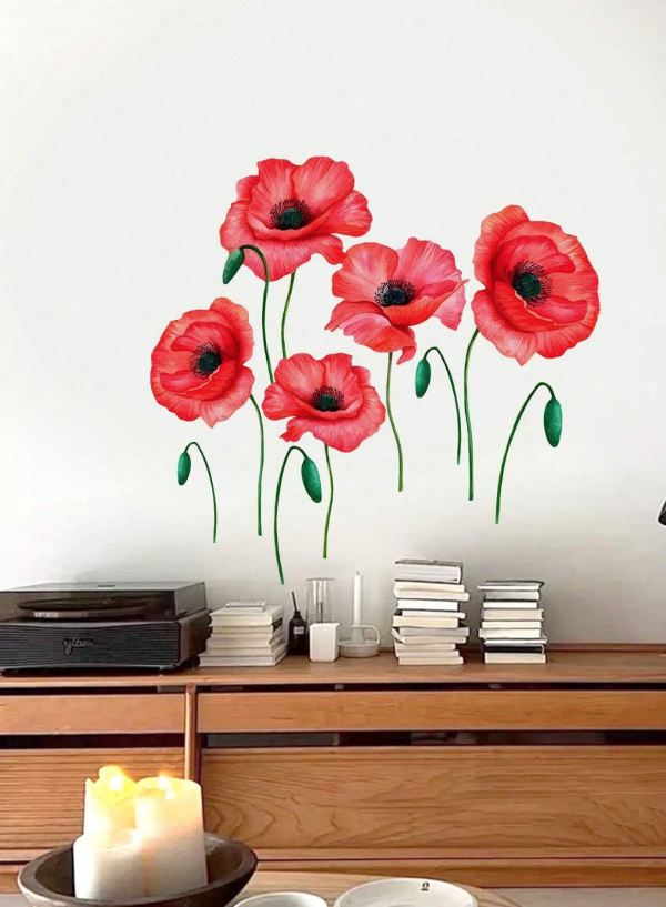 1pc Adhesive Wall Sticker With Beauty's Attractive Flowers Design, Ideal For Living Room, Bedroom And Foyer Decoration - Image 3