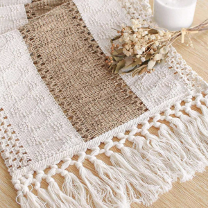 Boho Table Runner Macrame Table Runners For Home Decor Cream & Brown Macrame Table Runner With Tassels For Boho Dining Bedroom Decor Rustic Bridal Shower