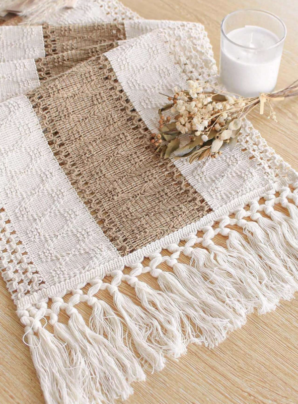 Boho Table Runner Macrame Table Runners For Home Decor Cream & Brown Macrame Table Runner With Tassels For Boho Dining Bedroom Decor Rustic Bridal Shower