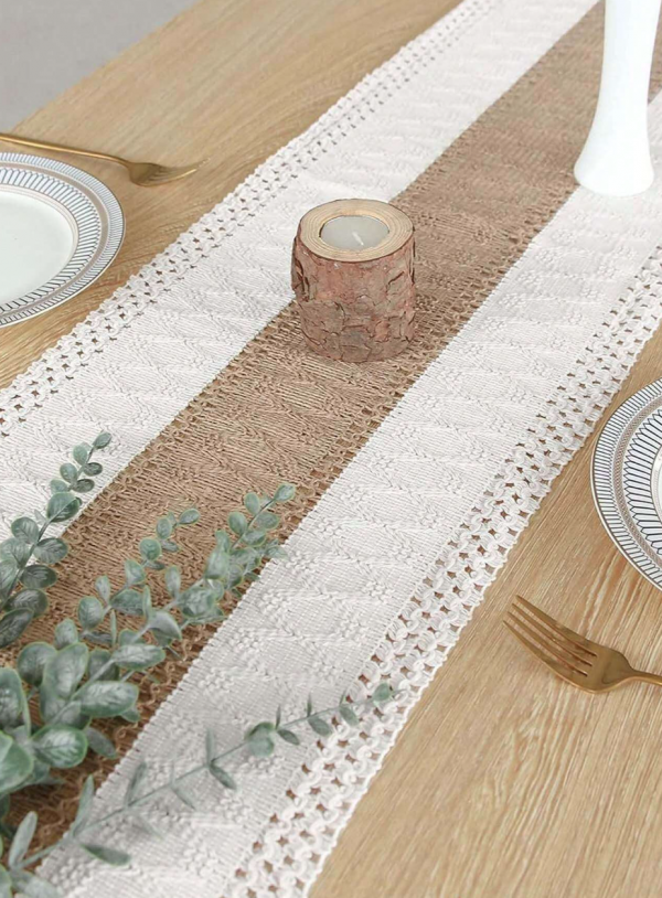 Boho Table Runner Macrame Table Runners For Home Decor Cream & Brown Macrame Table Runner With Tassels For Boho Dining Bedroom Decor Rustic Bridal Shower - Image 7