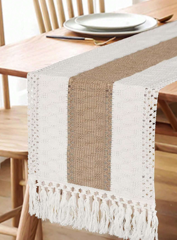 Boho Table Runner Macrame Table Runners For Home Decor Cream & Brown Macrame Table Runner With Tassels For Boho Dining Bedroom Decor Rustic Bridal Shower - Image 6